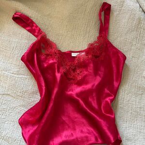 Cacique Coquette Red Lace Trimmed Cami Tank Top Satin Fairy‎ Y2K